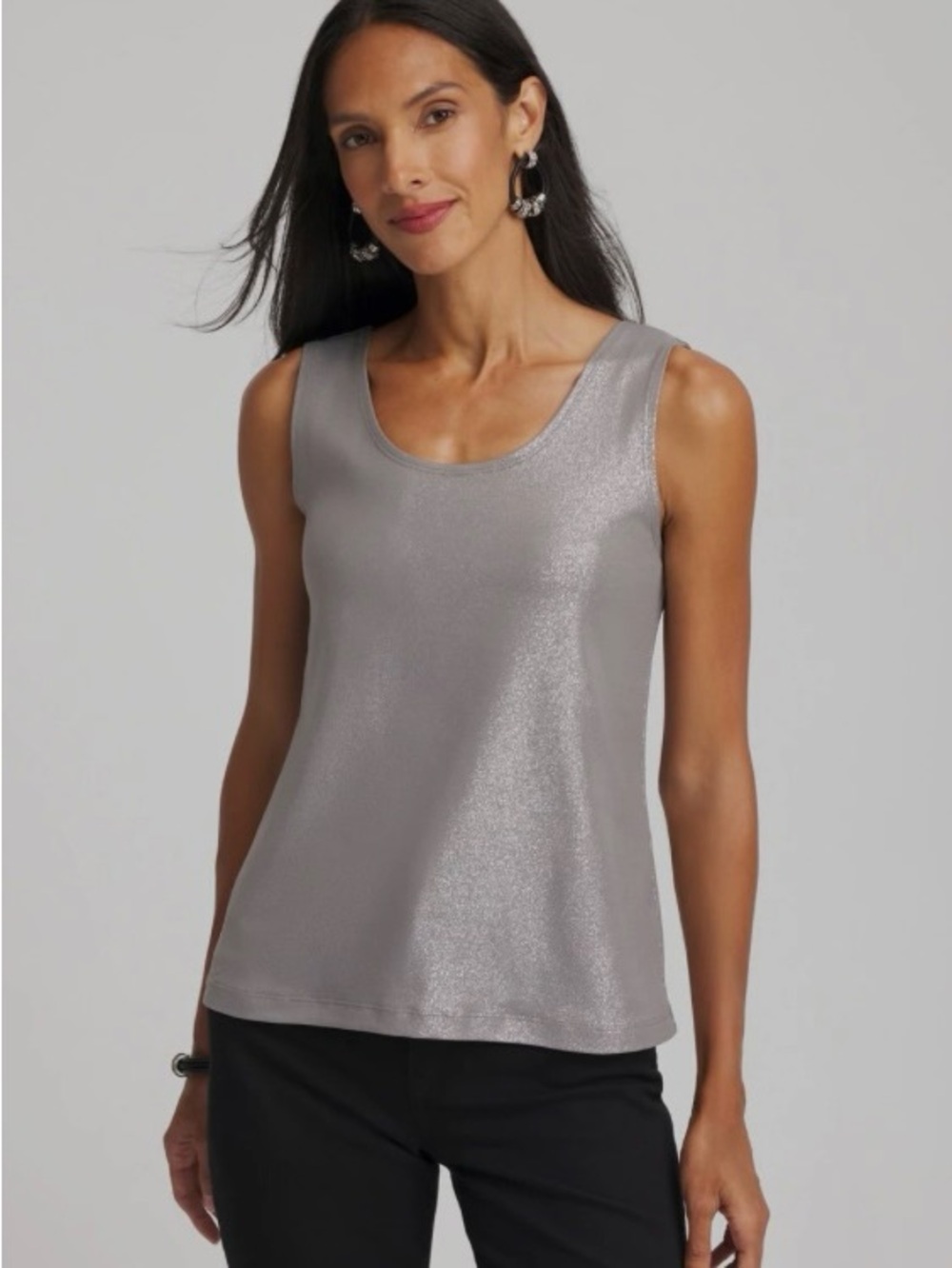 Chico's Metallic Silver Shimmer Tank Soft Stretch Large (12-14) Holiday Party